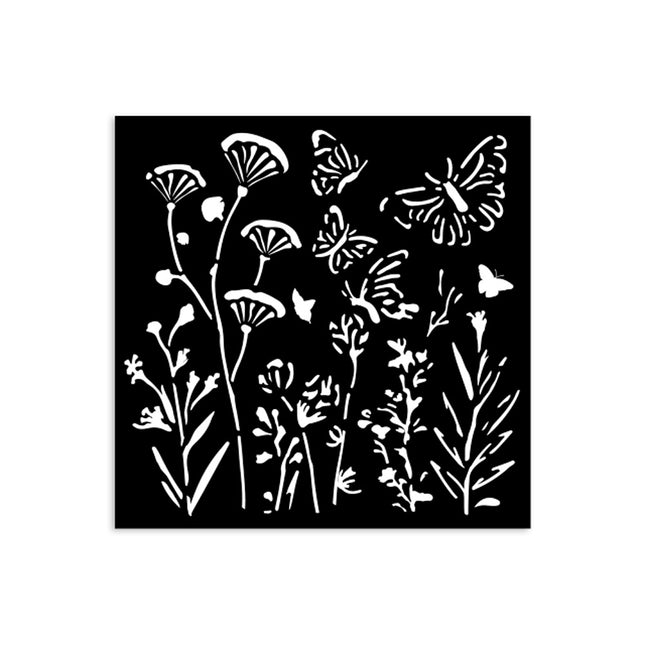Dicke Schablone cm 12X12 - Mohnblumen und Schmetterling