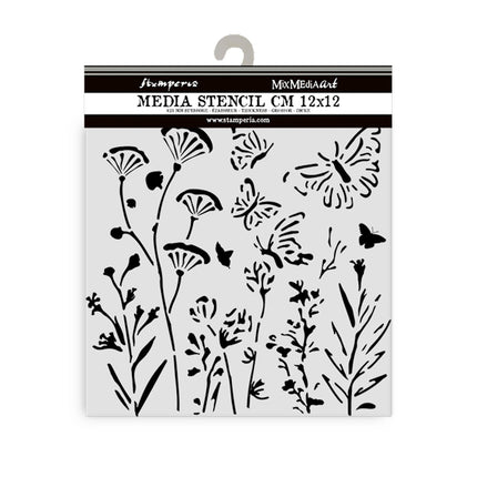 Dicke Schablone cm 12X12 - Mohnblumen und Schmetterling