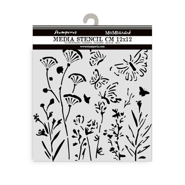 Dicke Schablone cm 12X12 - Mohnblumen und Schmetterling
