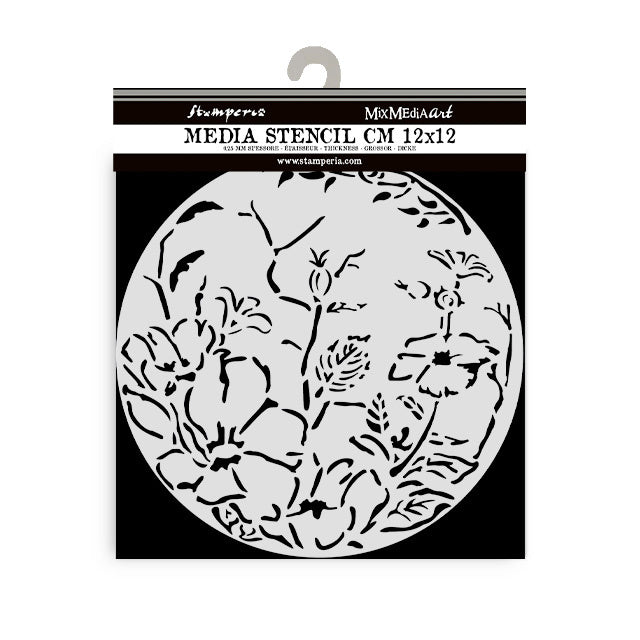 Dicke Schablone cm 12X12 - Rundrahmen mit Blumen