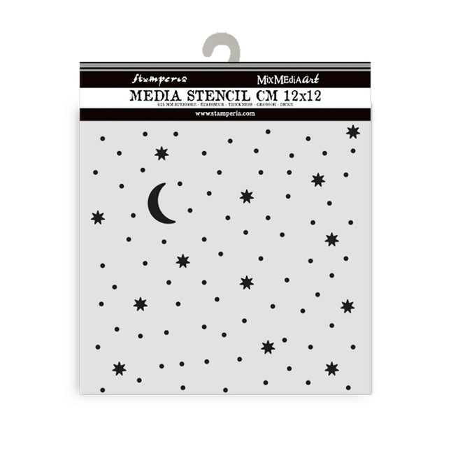 Dicke Schablone cm 12X12 - Alice zu Weihnachten Sterne und Mond
