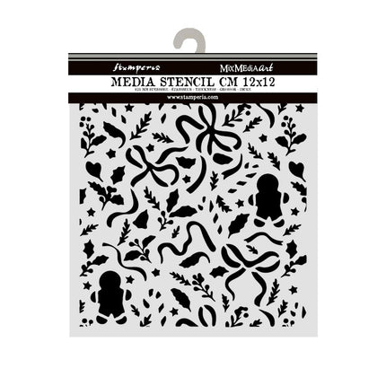 Cut laser stencil for Art and Craft cm 12X12 - Christmas ribbons and gingerbread