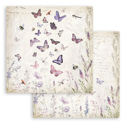 Beidseitig bedrucktes Scrapbook-Papier - Lavendel Schmetterlinge