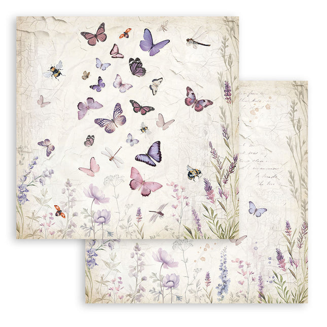 Beidseitig bedrucktes Scrapbook-Papier - Lavendel Schmetterlinge