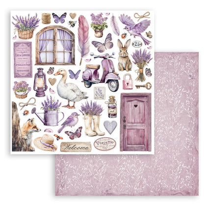 Beidseitig bedrucktes Scrapbook-Papier - Lavendel Elemente