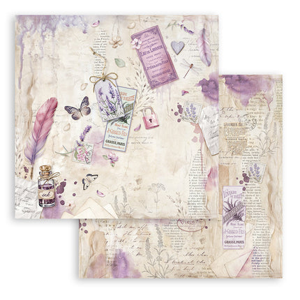 Beidseitig bedrucktes Scrapbook-Papier - Lavendel Feder und Tintenfass