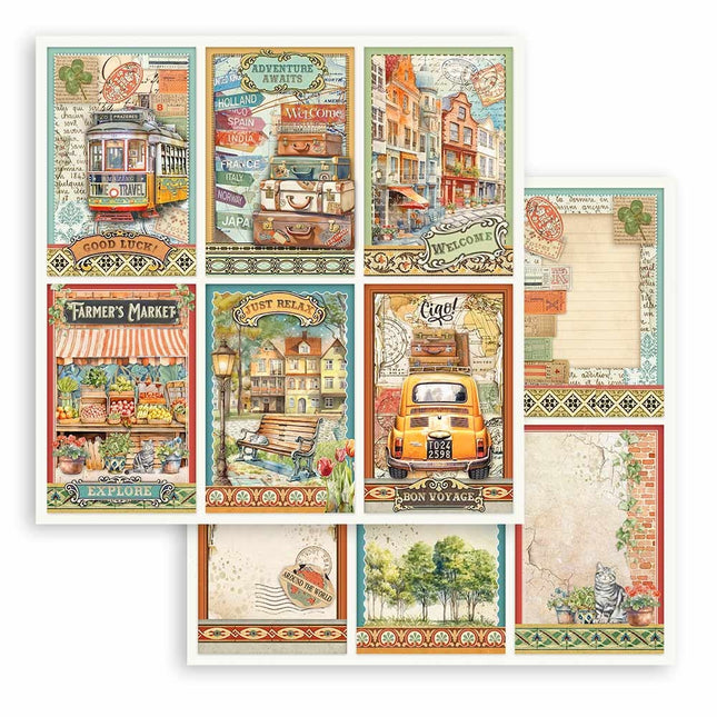 Doppelseitiges Scrapbook-Papier - Art of Travelling 6 Karten