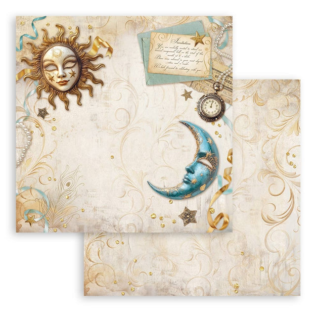 Beidseitig bedrucktes Scrapbook-Papier - Masquerade Sonne und Mond