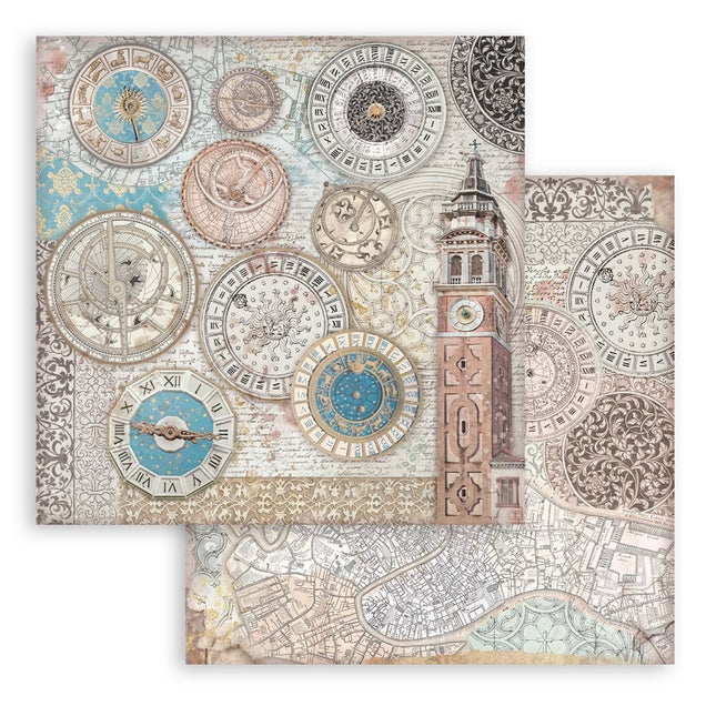 Beidseitiges Scrapbook-Papier - Venedig Stadt der Kunst Glockenturm