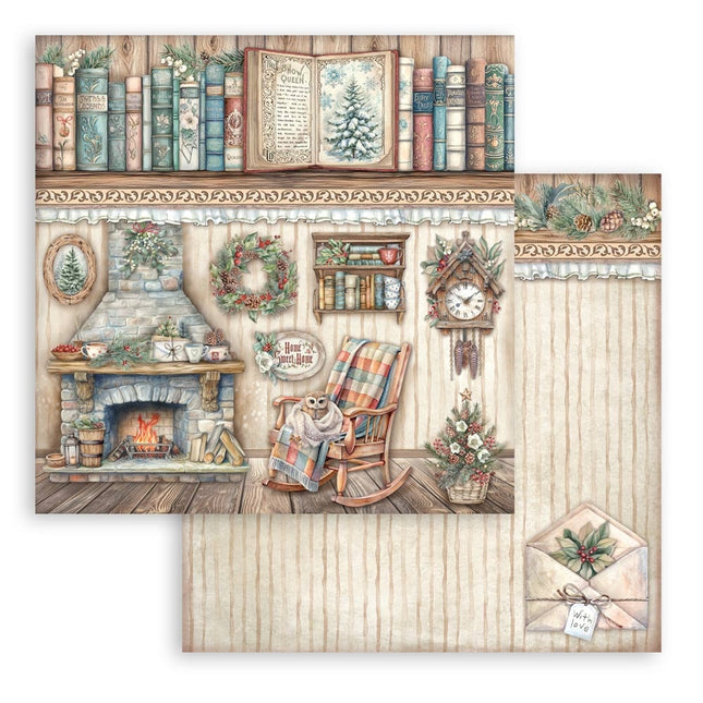 Beidseitig bedrucktes Scrapbook-Papier - The Owl's House Kamin