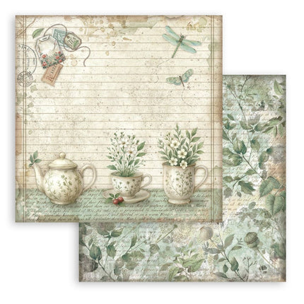 Beidseitig bedrucktes Scrapbook-Papier - Herbarium Silvae Teetasse