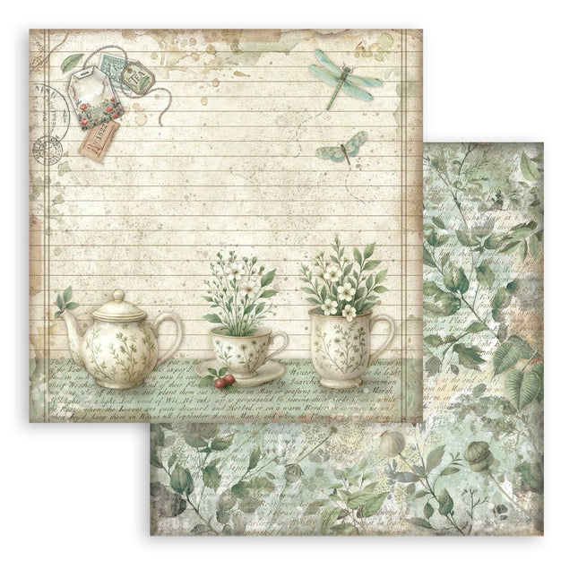 Beidseitig bedrucktes Scrapbook-Papier - Herbarium Silvae Teetasse