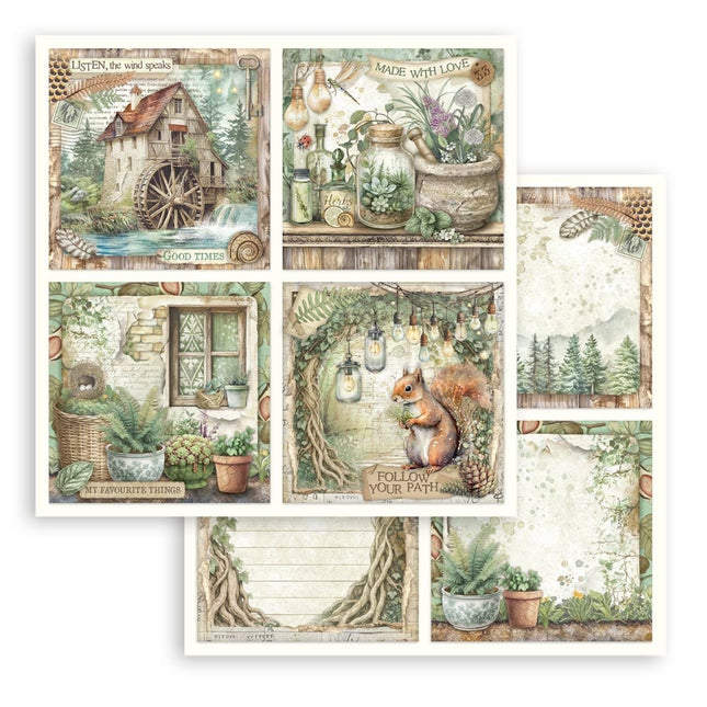 Beidseitiges Scrapbook-Papier - Herbarium Silvae 4 Karten