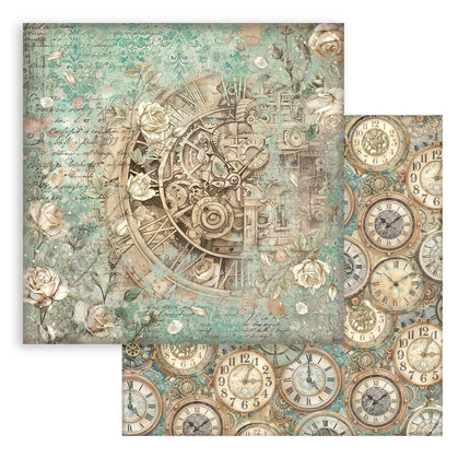 Bedrucktes doppelseitiges Scrapbooking-Papier für Kunst und Handwerk - Gardens of Time Uhr und Rosen