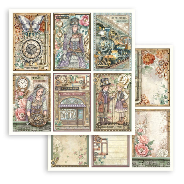 Bedrucktes doppelseitiges Scrapbooking-Papier für Kunst und Handwerk - Gärten der Zeit 6 Karten