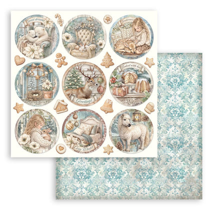 Printed Double Face scrapbooking sheet for Art and Craft - White Christmas rounds