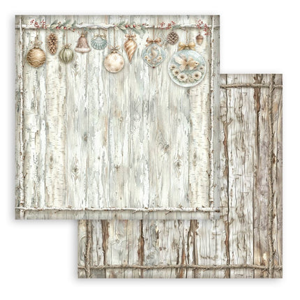 Printed Double Face scrapbooking sheet for Art and Craft - White Christmas wooden pattern
