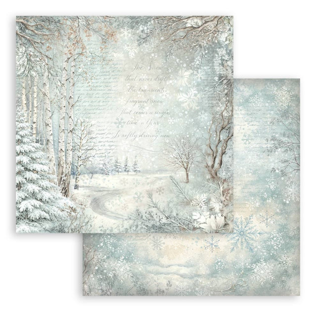 Printed Double Face scrapbooking sheet for Art and Craft - White Christmas snowy woods