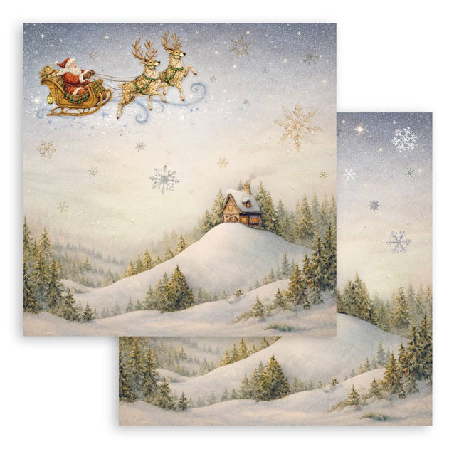Printed Double Face scrapbooking sheet for Art and Craft - Silent Night Santa Claus sleigh