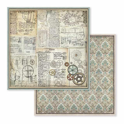 Beidseitig bedrucktes Scrapbook-Papier - Voyages Fantastiques Zahnräder