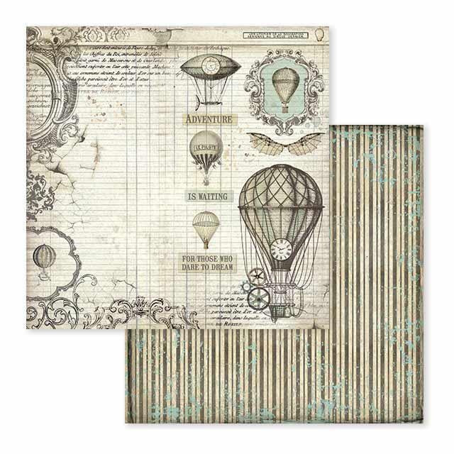 Beidseitig bedrucktes Scrapbook-Papier - Fantastische Reisen Heißluftballon
