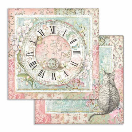 Beidseitiges Scrapbook-Papier Uhr und Katze