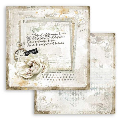 Beidseitiges Scrapbook-Papier - Romantic Journal Brief und Uhr