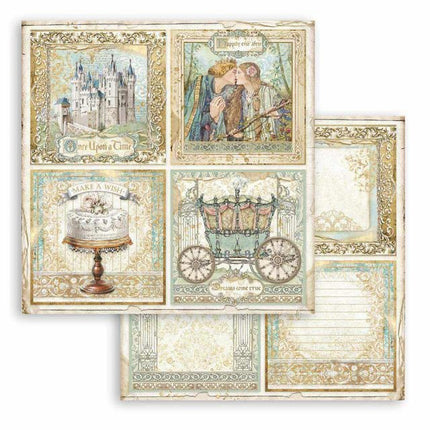 Beidseitig bedrucktes Scrapbook-Papier - Dornröschen 4 Karten