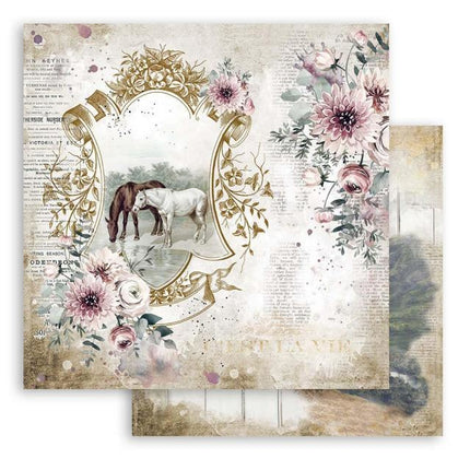 Beidseitiges Scrapbook-Papier - Romantische Pferde See
