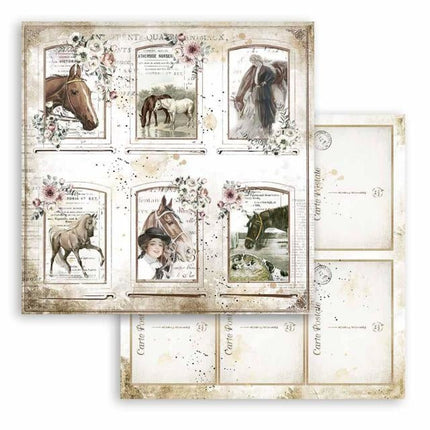 Beidseitiges Scrapbook-Papier - Romantische Pferde Karten