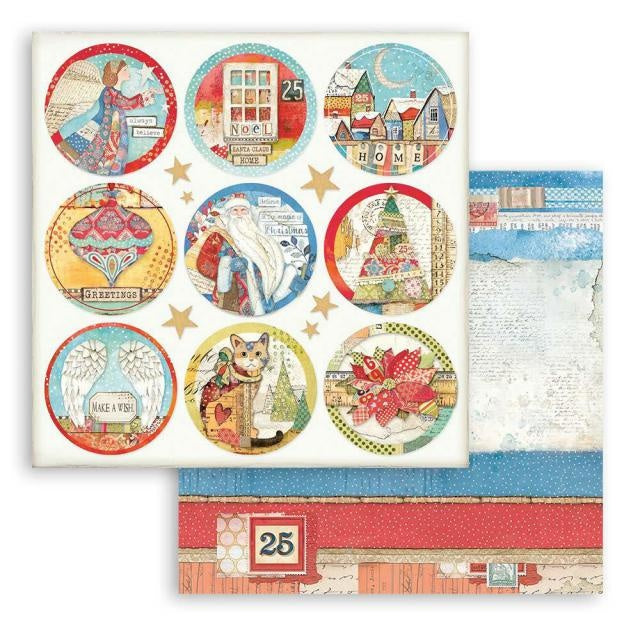 Beidseitiges Scrapbook-Papier - Weihnachts-Patchwork Kreise