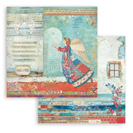 Beidseitiges Scrapbook-Papier - Weihnachts-Patchwork Engel