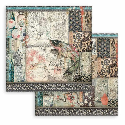 Doppelseitiges Scrapbook-Papier - Sir Vagabond in Japan mechanischer Fisch