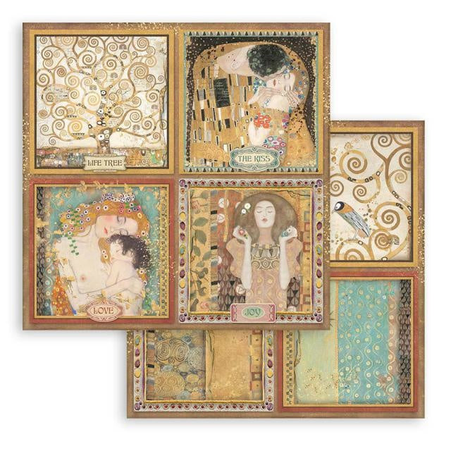 Beidseitig bedrucktes Scrapbook-Papier - Klimt 4 Karten