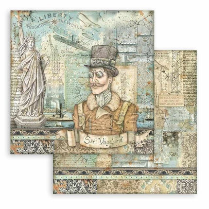 Beidseitig bedrucktes Scrapbook-Papier - Sir Vagabond Aviator Freiheitsstatue
