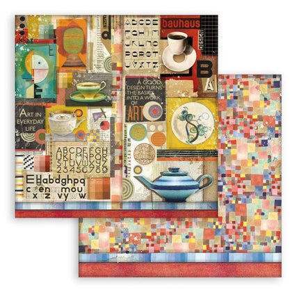 Beidseitiges Scrapbook-Papier - Bauhaus Tassen