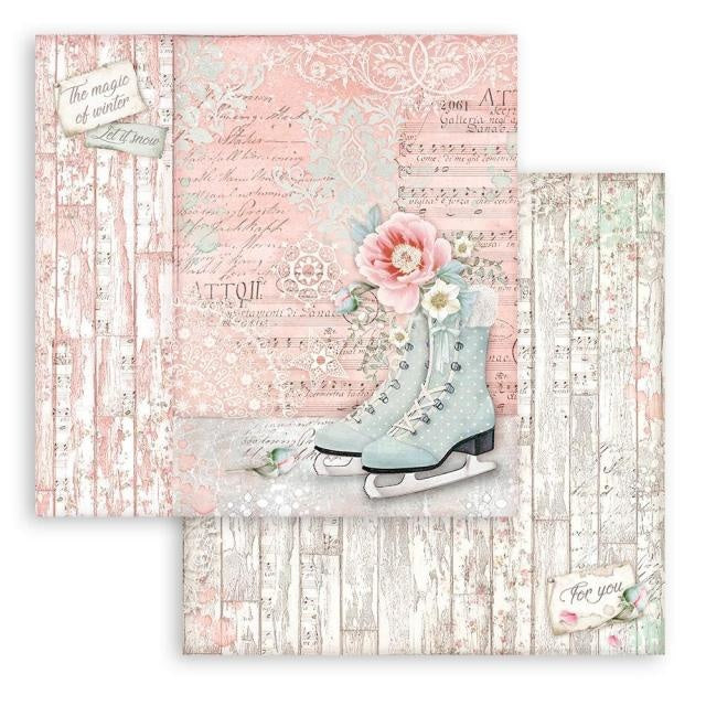 Beidseitiges Scrapbook-Papier - Süßer Winter Schlittschuh