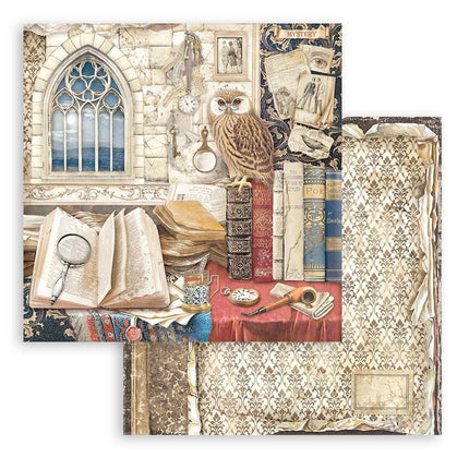Beidseitig bedrucktes Scrapbook-Papier - Vintage Library Eule