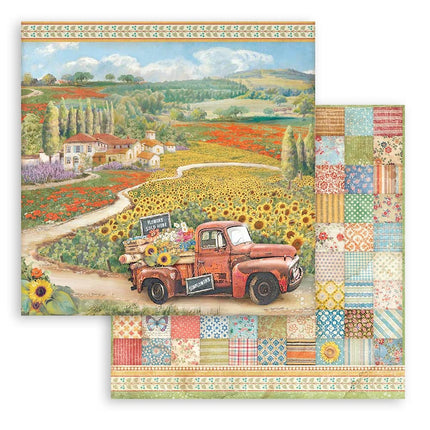 Beidseitiges Scrapbook-Papier - Sunflower Art Vintage-Auto