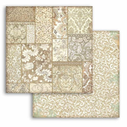 Beidseitig bedrucktes Scrapbook-Papier - Weihnachtsgrüße Ocker Patchwork