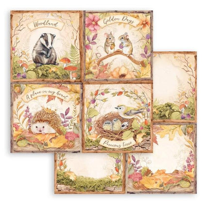 Beidseitig bedrucktes Scrapbook-Papier - Woodland 4 Karten