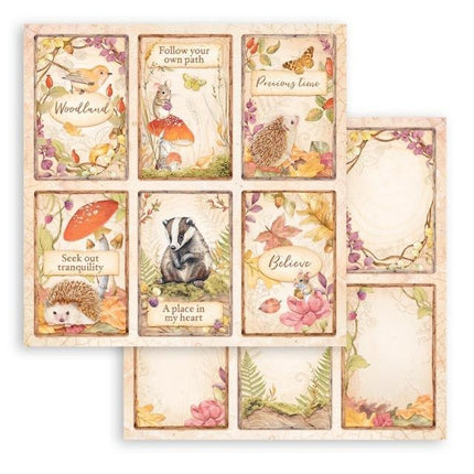 Beidseitig bedrucktes Scrapbook-Papier - Woodland 6 Karten