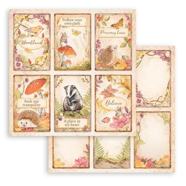 Beidseitig bedrucktes Scrapbook-Papier - Woodland 6 Karten