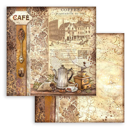 Beidseitig bedrucktes Scrapbook-Papier - Kaffee und Schokolade Mühle