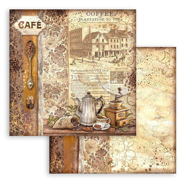 Beidseitig bedrucktes Scrapbook-Papier - Kaffee und Schokolade Mühle