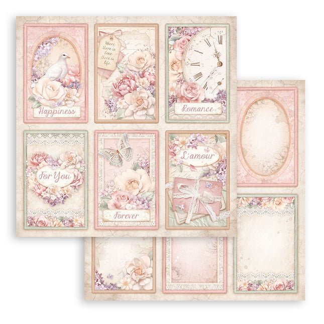 Beidseitig bedrucktes Scrapbook-Papier - Romance Forever 6 Karten