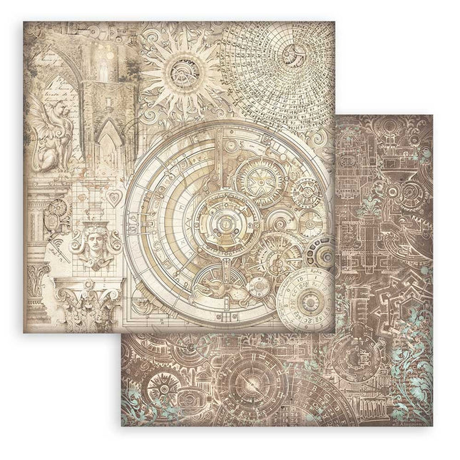 Beidseitig bedrucktes Scrapbook-Papier - Sir Vagabond in Fantasy World ockerfarbenes Muster 2