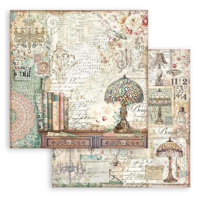 Beidseitig bedrucktes Scrapbook-Papier - Brocante Antiques Lampenschirm