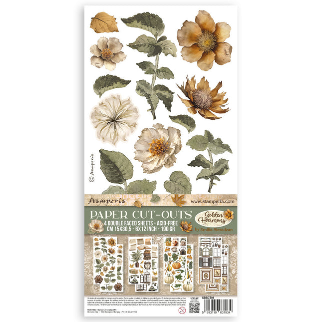 Papier-Ausschnitte beidseitig bedruckt - 4 Blatt 15x30,5 cm - Goldene Harmonie