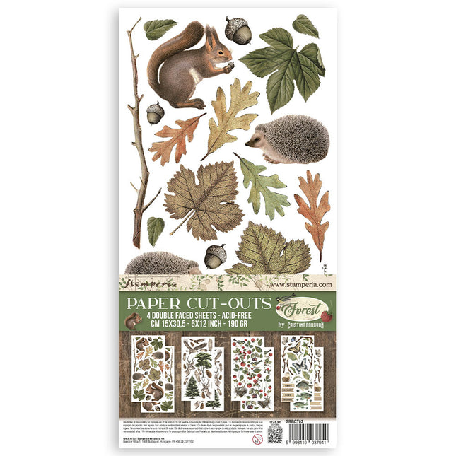 Papier-Ausschnitte beidseitig bedruckt - 4 Blatt 15x30,5 cm - Wald